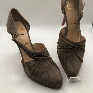 Louboutin grayish tan suede d’Orsay pumps
